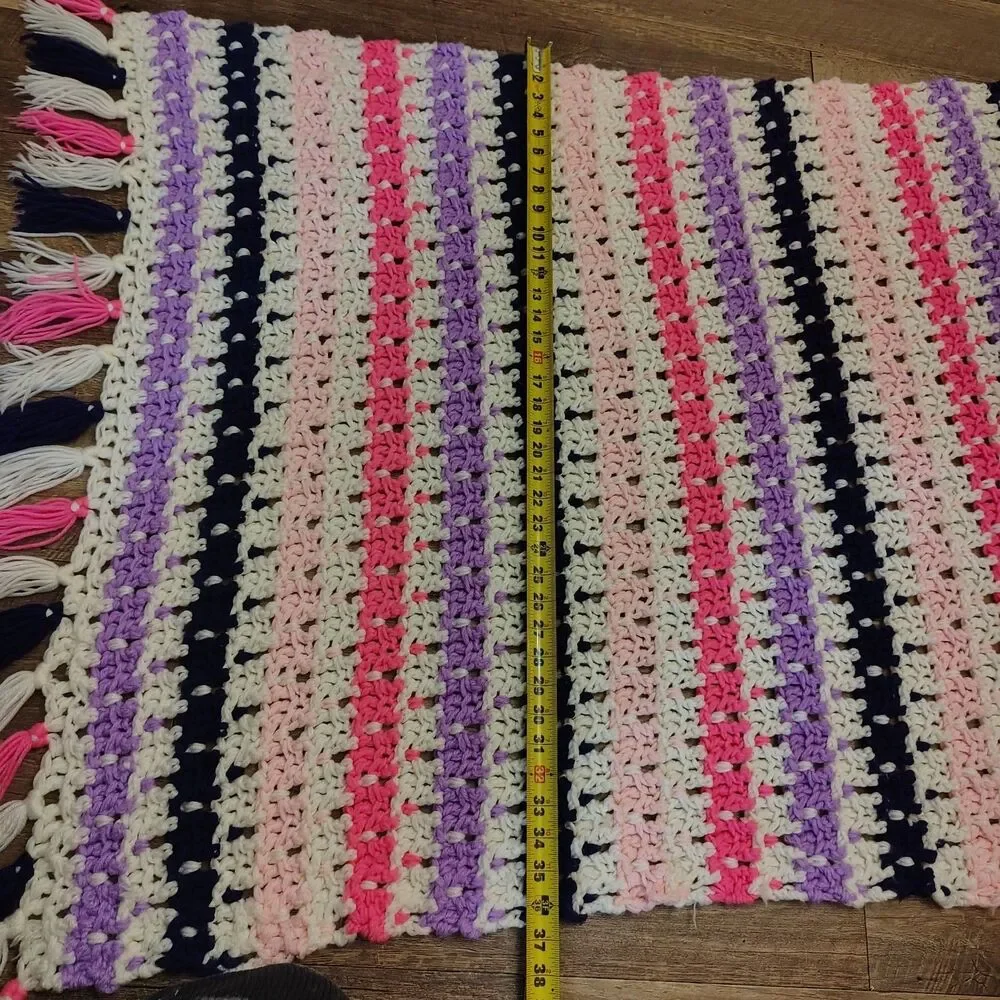 VTG Crochet Pink Purple White Blanket